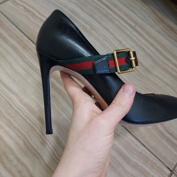 Gucci Black Leather Sylvie Mary Jane Web Pump - Picture 2 of 9